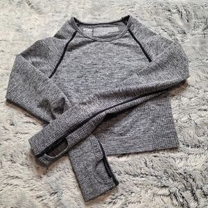 PINK Victoria's Secret Grey Workout Crop Top Long Sleeve Thumb Holes S